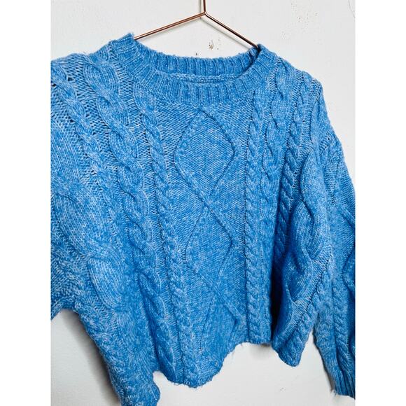 RACHEL PARCELL Baby Blue Cable Knit Long Sleeve Crewneck Sweater size Small - Picture 4 of 14
